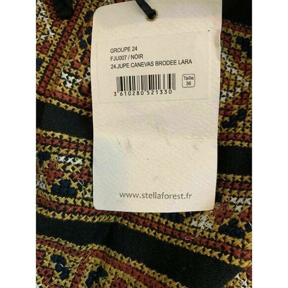 Stella Forest Paris Womens New Embroidered Black Beige Mini Skirt 36 Xs US 2 - Picture 6 of 11